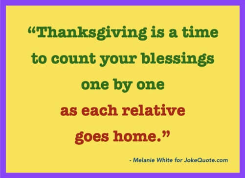 "Thanksgiving is a time to count your blessings one by one as each relative goes home." - Melanie White